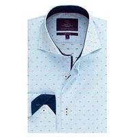 Men\'s Curtis Blue Small Check Dobby Slim Fit Shirt - High Collar - Single Cuff