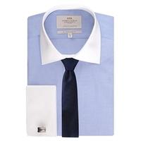 Men\'s Formal Blue End-On-End Slim Fit Shirt With White Collar & Cuff - Double Cuff - Easy Iron