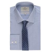 Men\'s Formal Blue & White Grid Check Extra Slim Fit Shirt - Single Cuff - Easy Iron