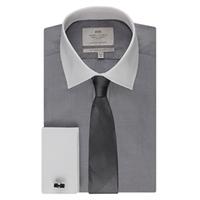 Men\'s Formal Grey Slim Fit Shirt - Double Cuff - Easy Iron