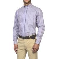 Men\'s Blue & Red Stripe Oxford Classic Fit Shirt - Single Cuff