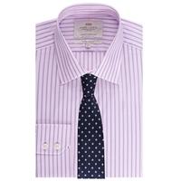 Men\'s Formal Pink & Navy Multi Stripe Extra Slim Fit Shirt - Single Cuff - Easy Iron