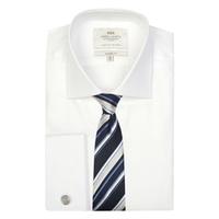 mens white herringbone classic fit shirt double cuff easy iron