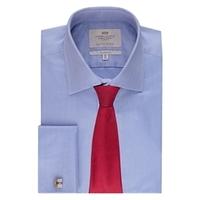 Men\'s Formal Blue Herringbone Classic Fit Shirt - Double Cuff - Easy Iron