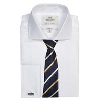 Men\'s Formal White Herringbone Classic Fit Shirt - Windsor Collar - Double Cuff - Easy Iron