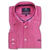 Men\'s Fuchsia & White Medium Check Oxford Slim Fit Shirt - Single Cuff
