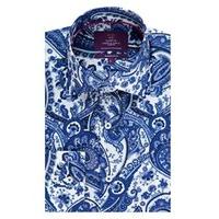 mens curtis blue white paisley slim fit shirt single cuff