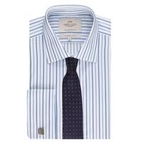 Men\'s Formal light Blue & Dark Blue Stripe Slim Fit Shirt - Double Cuff - Easy Iron