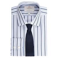 Men\'s White & Blue Multi Stripe Slim Fit Shirt - Single Cuff - Easy Iron