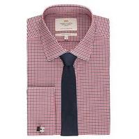 Men\'s Formal Red & Navy Gingham Check Extra Slim Fit Shirt - Double Cuff - Easy Iron