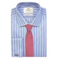 mens white blue multi stripe slim fit shirt double cuff easy iron