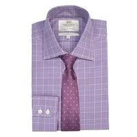 Men\'s White & Purple Prince of Wales Check Slim Fit Cotton Shirt - Single Cuff