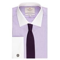 mens lilac end on end extra slim fit shirt double cuff easy iron