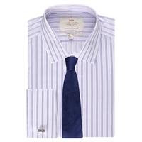 Men\'s Formal Lilac & White Multi Stripe Extra Slim Fit Shirt - Double Cuff - Easy Iron