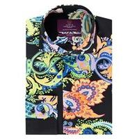 mens curtis black lilac paisley slim fit shirt high collar single cuff