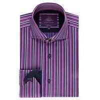 mens curtis purple pink multi stripe slim fit shirt high collar single ...