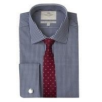 mens formal white navy gingham check slim fit shirt double cuff easy i ...