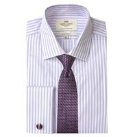 Men\'s White & Lilac Stripe Extra Slim Fit Shirt - Double Cuff - Easy Iron