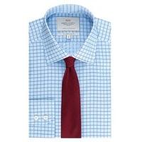 mens formal blue navy multi check slim fit shirt single cuff easy iron