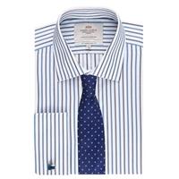 Men\'s Navy & Blue Stripe Slim Fit Shirt - Double Cuff - Easy Iron