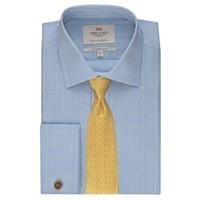Men\'s Formal Blue & Yellow Prince of Wales Check Slim Fit Shirt - Double Cuff - Easy Iron