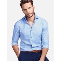 Men\'s Curtis Light Blue Twill Slim Fit Shirt - High Collar - Single Cuff