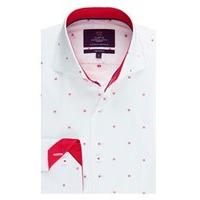 Men\'s Curtis White & Red Dobby Weave Shirt - High Collar - Single Cuff