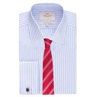 mens formal light blue white stripe slim fit shirt double cuff easy ir ...
