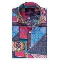 mens curtis multi colour paisley slim fit shirt high collar single cuf ...