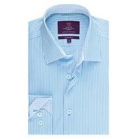 Men\'s Curtis White & Blue Bengal Stripe Slim Fit Shirt - Single Cuff