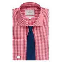 Men\'s Formal Red & White Gingham Check Classic Fit Shirt - Windsor Collar - Double Cuff - Easy iron