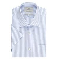 Men\'s Formal Blue & White Stripe Tailored Fit Short Sleeve Shirt - Easy Iron