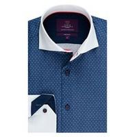 mens curtis navy dobby weave shirt with contrast detail high collar si ...