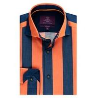 Men\'s Curtis Orange & Navy Stripe Slim Fit Shirt - High Collar - Single Cuff