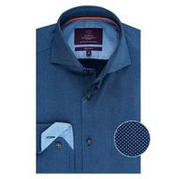 Men\'s Curtis Navy Geometric Design Slim Fit Shirt - High Collar - Single Cuff