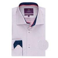 Mens Curtis White & Navy Dobby Weave Slim Fit Shirt  One Button Collar - Single Cuff