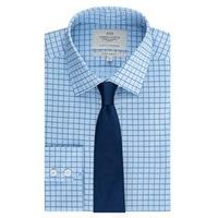 Men\'s Formal Blue & Navy Grid Check Extra Slim Fit Shirt - Single Cuff - Easy Iron