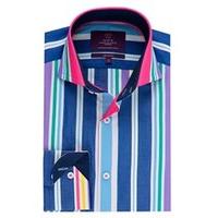 mens curtis blue and pink multi stripe slim fit shirt high collar sing ...