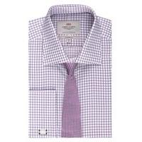 Men\'s Formal Purple & White Grid Check Classic Fit Shirt - Double Cuff - Easy Iron