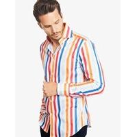 Men\'s Curtis White & Orange Multi Stripe Slim Fit Shirt - High Collar - Single Cuff