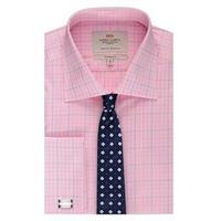 Men\'s Formal Pink & Navy Multi Check Classic Fit Shirt - Double Cuff - Easy Iron