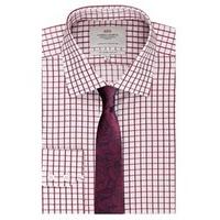 Men\'s Wine & White Grid Check Slim Fit Shirt - Single Cuff - Easy Iron