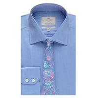 mens formal blue herringbone classic fit shirt single cuff easy iron