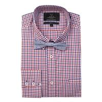 Men\'s Blue & Red Grid Check Slim Fit Fashion Shirt With Bow Tie