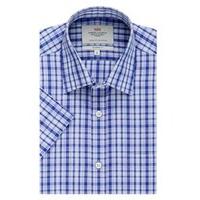 mens formal blue purple multi check tailored fit short sleeve shirt ea ...