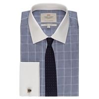 mens navy white prince of wales check extra slim fit shirt with white  ...