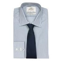 Men\'s Blue & Navy Stripe Extra Slim Fit Luxury Cotton Shirt - Single Cuff