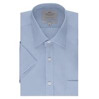 Men\'s Plain Blue Tailored Fit Short Sleeve Shirt - Silk Touch