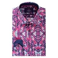 Men\'s Curtis Fuchsia & Navy Geometric Design Slim Fit Shirt - Single Cuff