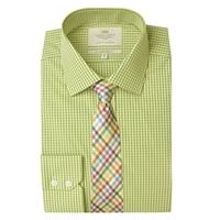 Men\'s Formal White & Green Gingham Check Slim Fit Shirt - Single Cuff - Easy Iron